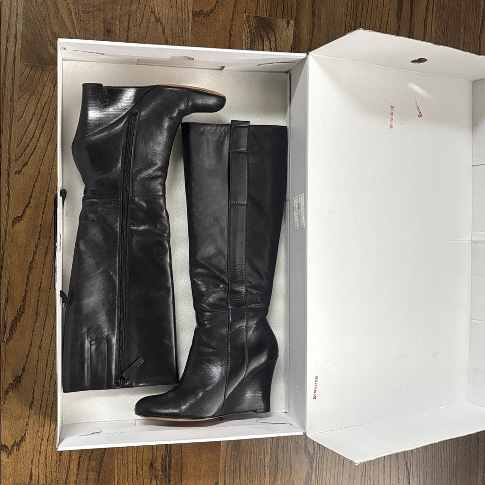 Nine West Black Leather Wedge Boots